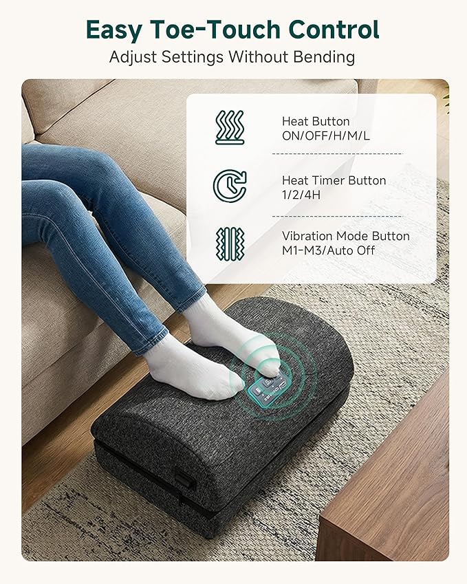Snailax Heated Foot Rest for Under Desk at Work, Foot Stool with Vibration Massage, 3 Heat Levels, Ergonomic Memory Foam Feet Warmer Heater
