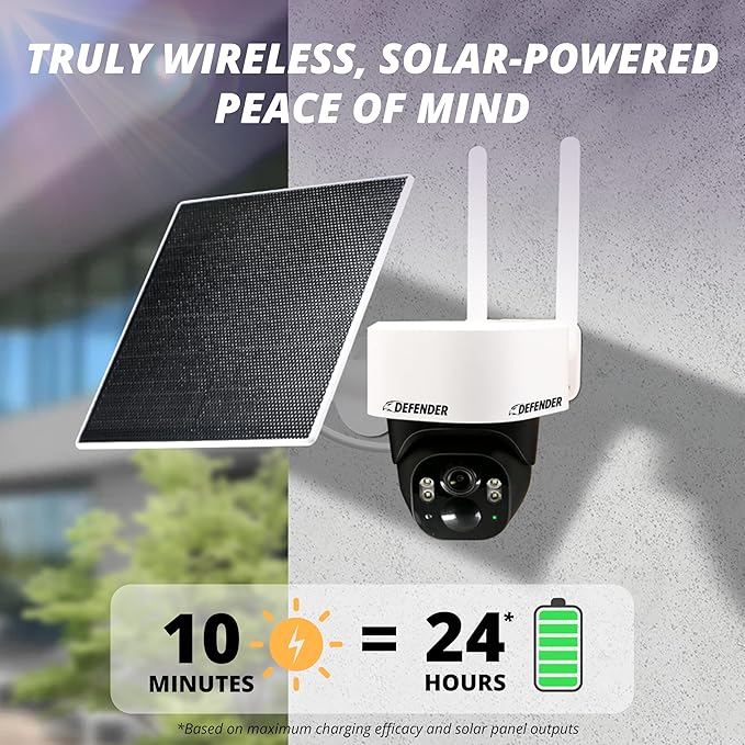 Defender 4G LTE 2K+ AI Frontier PTZ Wireless Outdoor Security Camera, 5W Solar Panel, 360° AI Tracking, Deterrence, 2 Way Talk, 9400maH Battery, Works with Empower App, eSIM Included