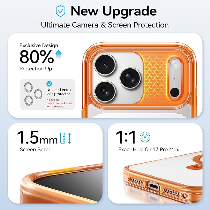 CASEKOO Official Cosmic Orange for iPhone 17 Pro Max Case with Ultra Magnetic Stand, Fit for MagSafe, 17FT Military Grade Protection, Transparent Slim Cover for iPhone 17 Pro Max 6.9'', Orange