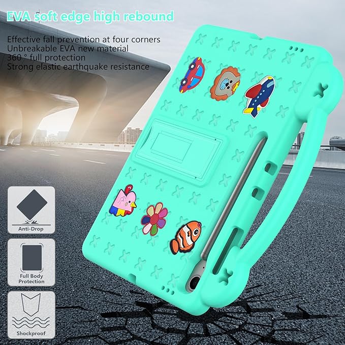 AKABEILA Compatible with Samsung Galaxy Tab A11 2025 Tablet Case, Kids Friendly Universal Lightweight Shockproof Protective Case with Shoulder Strap & Stand Handle Mint Green