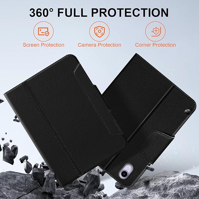 for iPad mini 7 (A17 Pro) 2024 iPad mini 6th Generation 2021 with Pencil Holder,Smart Leather Cover with Buckle, Protective, Auto Wake/Sleep, Adjustable Stand, Multiple View Angles, Black