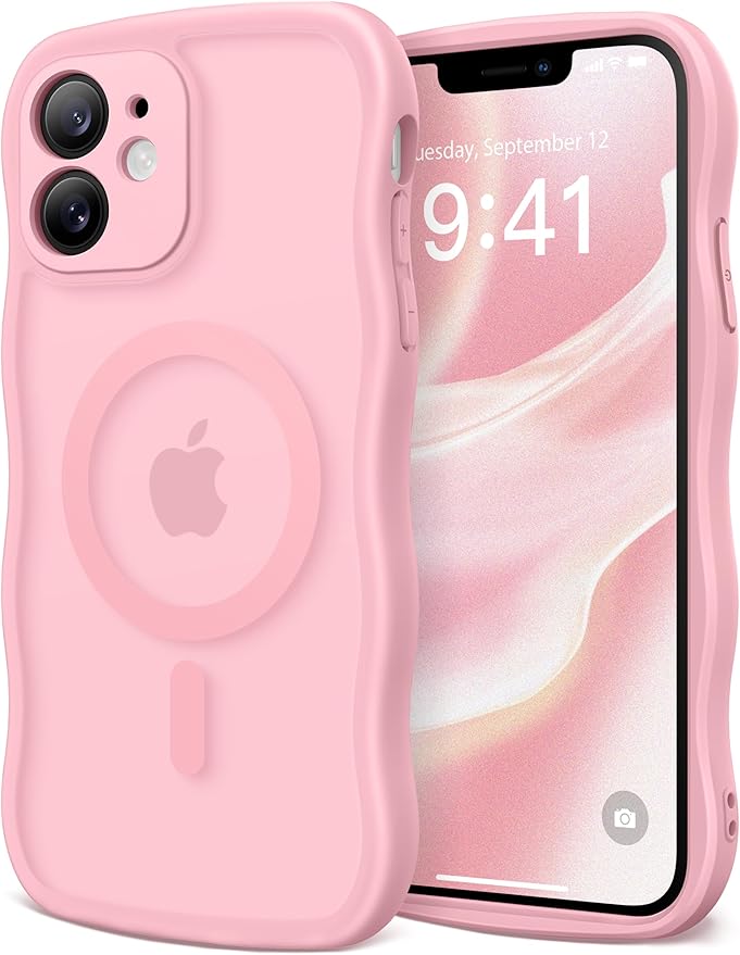 CAPRARO Cute for iPhone 11 Case, Compatible with MagSafe, [Curly Wave Edge] [Full Camera Protection] [14 FT Drop Protection] Magnetic Phone Case for 11 6.1 Inch, Peach Pink
