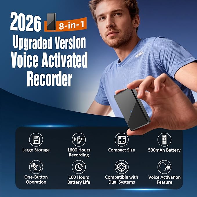 AI Voice Recorder - 3072Kbps Crystal Clear Audio Recording Device with AI Triple Noise Reduction, One-Key Voice Activated Recorder for Meetings, Lectures and Interviews, Type-C(Black