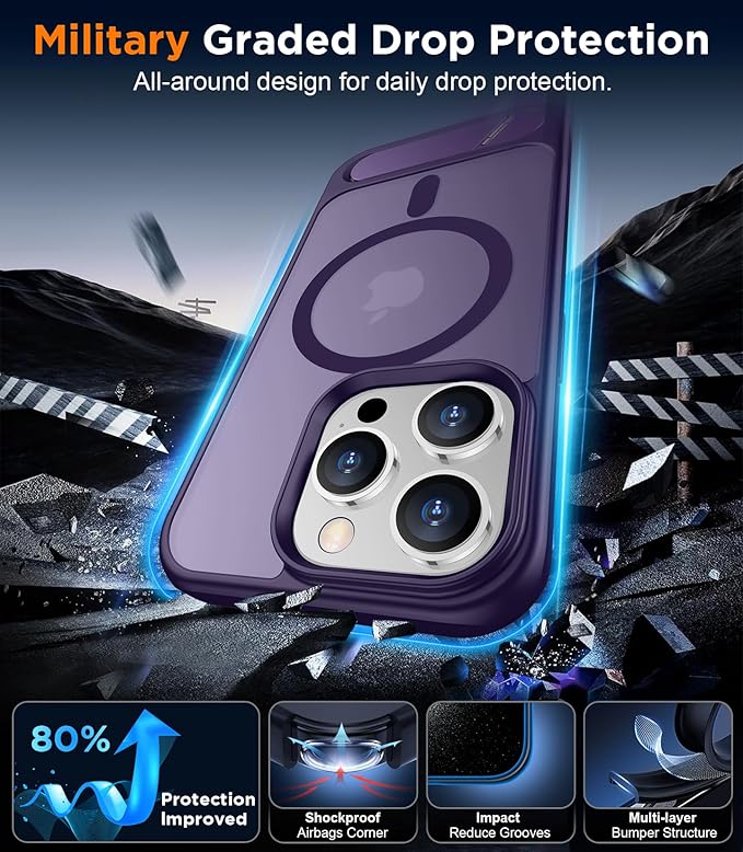 Magnetic Compatible with iPhone 13 Pro Max Case, [Built-in Invisible Kickstand][Compatible with MagSafe] [Military Grade Shockproof] Slim Translucent Matte Phone Case for iPhone 13 Pro Max 6.7"