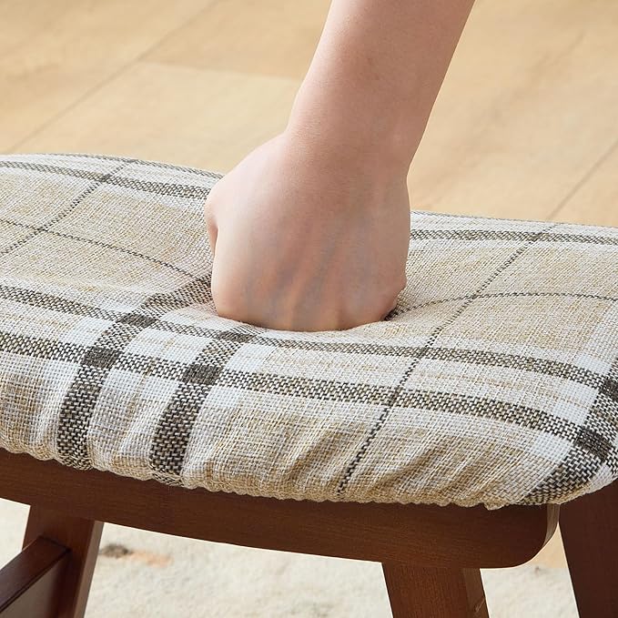 Foot Stool,Under Desk Foot Rest Ottoman, Washable Stool for Office, Living Room, Bedroom (Brown Legs-Stripes Stool Seat)