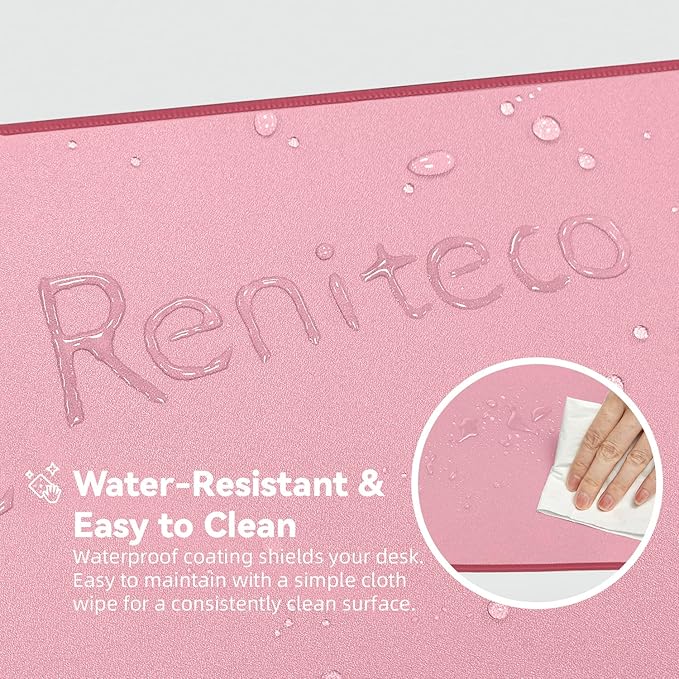 Reniteco Waterproof Large Gaming Mouse Pad with Durable Stitched Edges, Non-Slip Rubber Base, Smooth Surface Mouse Mat Desk Pad for Home Office Gaming, 27.5"*11.8"*0.08",Pink