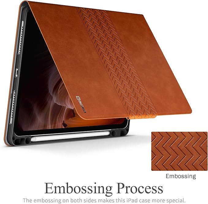 auaua Case for iPad Pro 12.9 6th/5th/4th/3rd Generation 2022/2021/2020/2018, Slim Durable Leather Stand Cover with Pencil Holder, Auto Sleep/Wake (Brown)