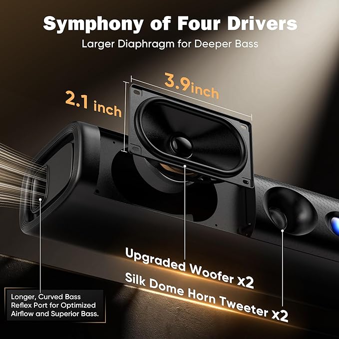 RIOWOIS Sound Bar for Smart TV,3.1ch Soundbar with Wired Subwoofer,100W Deep Bass, TV-ARC/Optical/AUX/Bluetooth 5.3 Connect, Surround Sound System for TV PC/Gaming/Projectors