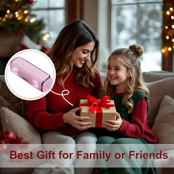 40W Bluetooth Shower Speaker, IPX7 Waterproof Floating Pool Speaker with Interactive Tap-to-Play Drum Beats, RGB Sync Lights, Built-in Mic for Hands-Free Calls, Pink