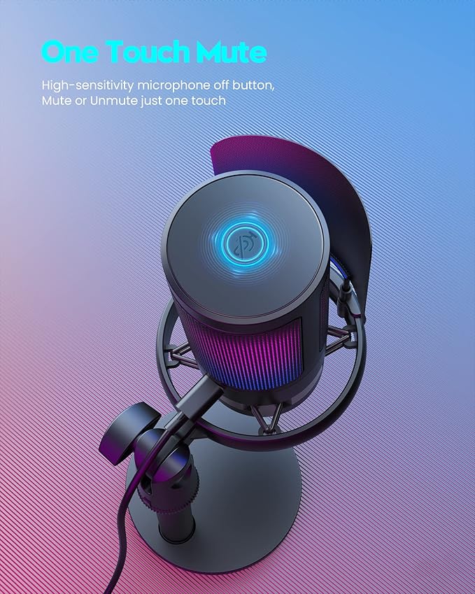 Gaming Microphone for PC: USB Mic for Podcasts Videos & Streaming - Condenser Mic with Quick Mute & Pop Filter - RGB Microphone Gift for Gamer boys - Compatible with PS4/5 & Computer & Laptop