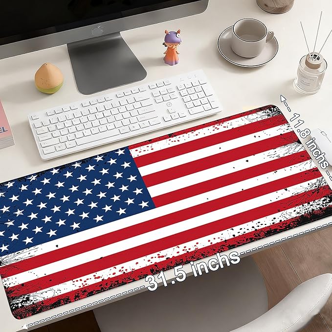Gaming Mouse Pad - (31.5"×11.8") American Flag Large Mouse Pads for Desk - Desk Mat for Keyboard and Mouse with Non-Slip Base, Desks Pad Matfor Game/Office & Home