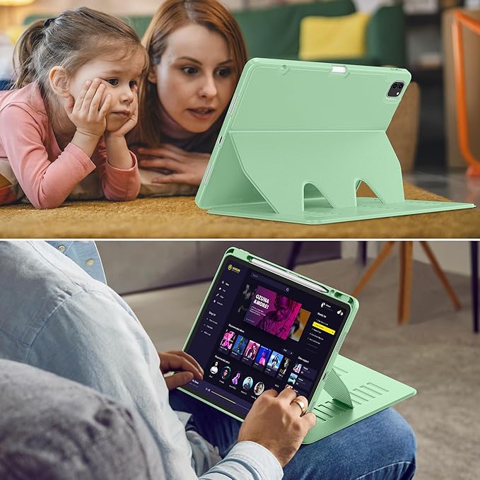 VIKESI Case for iPad Pro 12.9 6th / 5th / 4th / 3rd Generation Case 2022/2021/2020/2018,Multiple Angles Magnetic Stand Cover,Shockproof Soft Back,Pencil Holder,and Auto Sleep/Wake,Matcha
