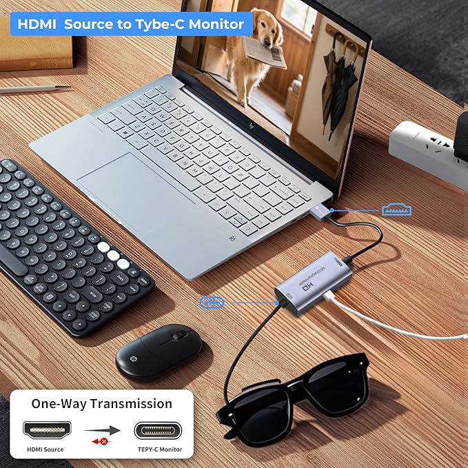 Guermok HDMI to USB C Video Display Adapter, 4.9ft AR Glasses Hub, 4K@60Hz HDMI Male to USBC Female for XREAL One/Air 2Pro/RayNeo/Rokid, Switch 2/1, Xbox1, PS4/5, Portable Monitors, Silver