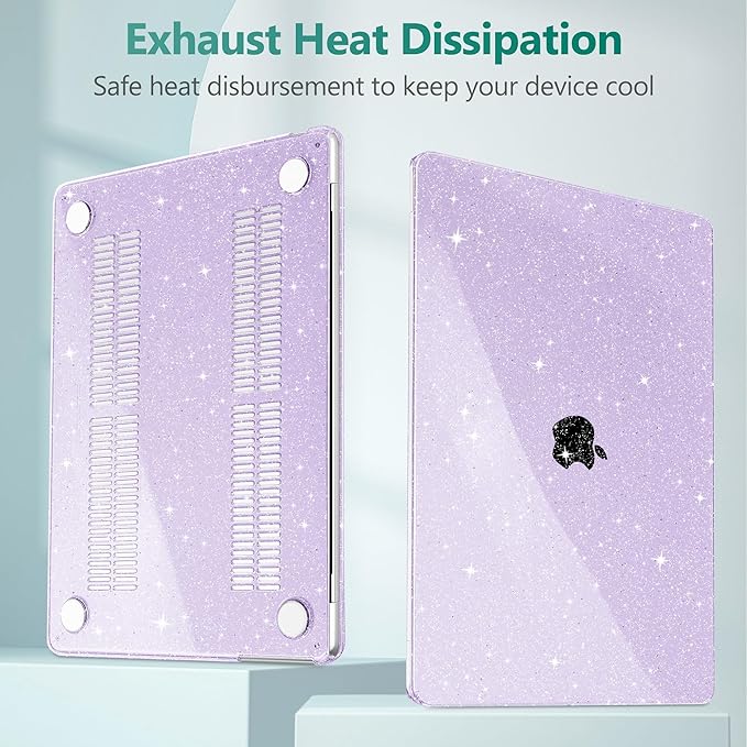 May Chen Case for MacBook Air 13/13.6-inch (M5/M4/M3/M2, 2022-2026 Models A3449 A3240 A3113 A2681), Lightweight | Closes Seamlessly | Ideal for Work Hard Shell Case, Purple Glitter