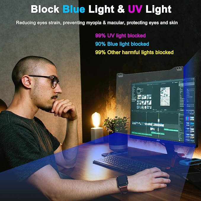 ZYY 20-22 Inch Anti Blue Light Screen Protector for Diagonal 20,21.5,22 Inch Monitor, Desktop PC UV Blocking Filter (19 5/16 x 12 1/2) for Eye Strain, Hanging Computer Screen Blue Light Blocker
