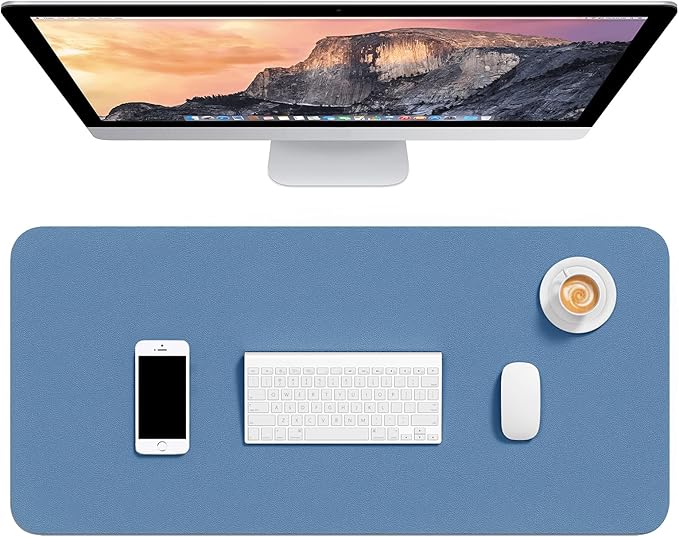 Hsurbtra Desk Pad, 30" x 14" PU Leather Desk Mat, XL Extended Mouse Pad, Waterproof Desktop Blotter Protector, Non-Slip Ultra Thin Large Laptop Keyboard Writing Mat for Office Home, Dark Blue