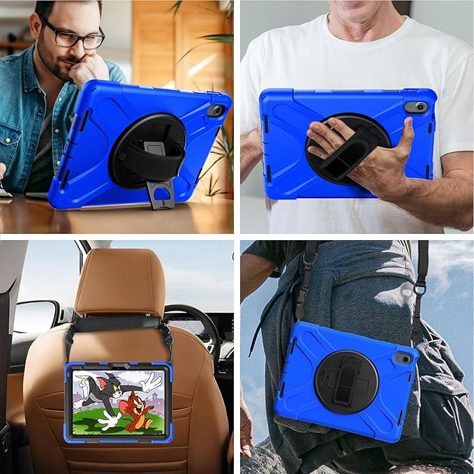 Gerutek Case for iPad (A16) 11th/10th Generation 11"/10.9" (2025/2022), Heavy Duty Shockproof Protective Case with Screen Protector, 360° Rotating Stand, Hand/Shoulder Strap, Pencil Holder - Blue
