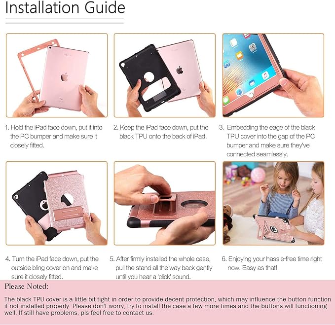 YINLAI Case for iPad 6th/5th Generation, iPad 9.7 Case Glitter Women Girls Hybrid Shockproof Protective Cover with Kickstand iPad 9.7-Inch iPad Air 2nd A1893/A1954/A1822/A1823,Rose Gold