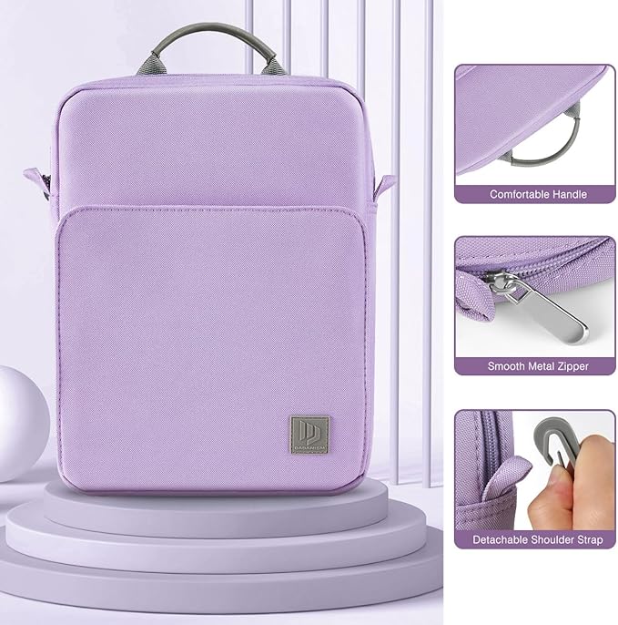 Dadanism 13 Inch Tablet Sleeve Bag with Shoulder Strap & Handle for New iPad Air 13" M4/M3 2026/2025, iPad Pro 13" M5/M4 2025/2024, iPad Pro 12.9", Galaxy Tab S10+/S9 FE+/S9+ 12.4", Grey Purple