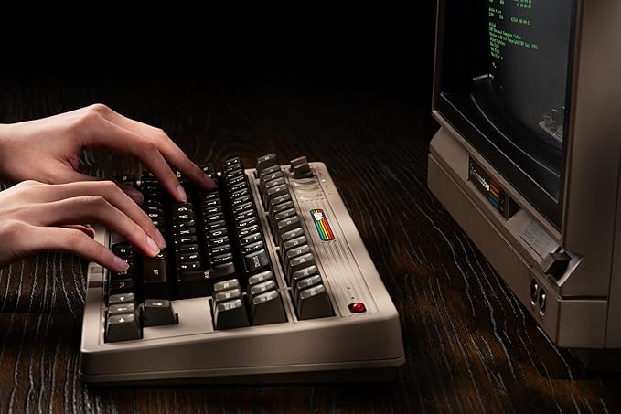 8Bitdo Retro Mechanical Keyboard, Hot Switchable Bluetooth/2.4G Gaming Keyboard with 87 Keys, Double Super Key and Super Stick for Windows and Android - ISO UK Layout - C64 Edition