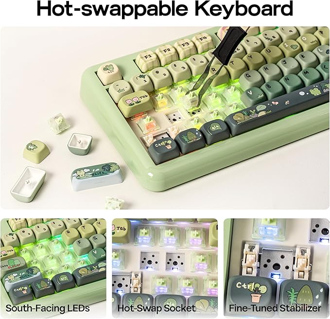 KiiBoom Phantom98 Lite 96% Wireless Mechanical Gaming Keyboard, VIA Programmable, Creamy Keyboard with Gasket, 8000mAh Battery, Hot Swap, RGB Backlits, NKRO for Win/Mac (Green, Mossy Silent Switch)