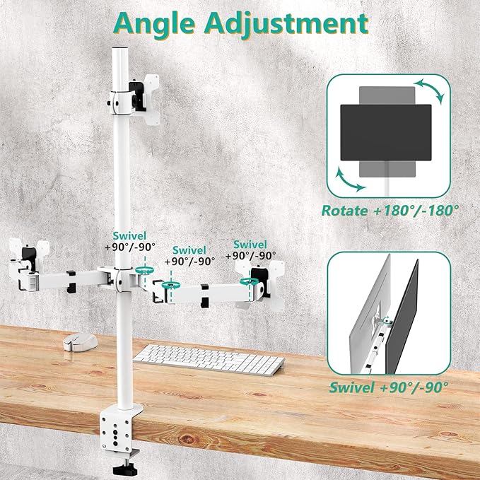 WALI Tall Triple Monitor Stand, Fully Adjustable Three Monitor Desk Mount Fits 3 Screens up to 27 inch, 22 lbs. Weight Capacity per Arm (M003-W), White