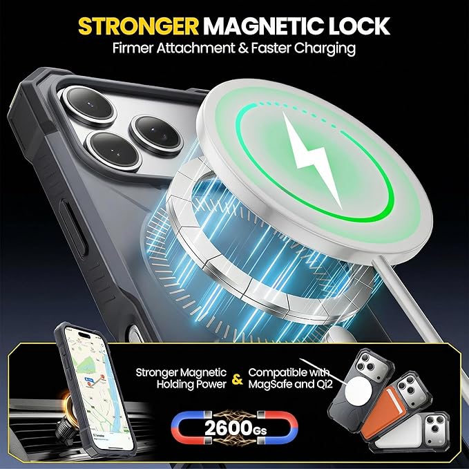 3 in 1 for iPhone 17 Pro Max Case, [1 Screen Protector & 1 Camera Lens Protector], 7X Military-Grade Drop Protection, Fits MagSafe, Tough, Rugged & Durable Heavy Duty, Black