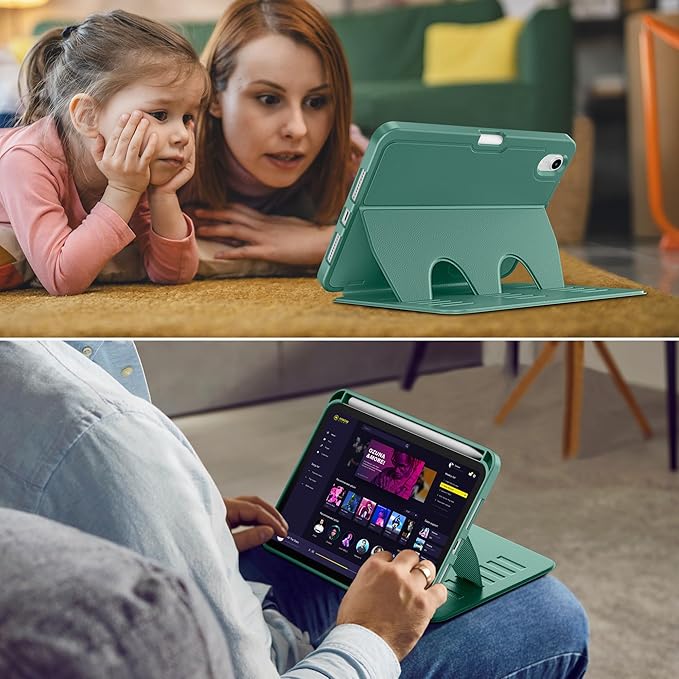 VIKESI Case for iPad mini 7 (A17 Pro) and iPad mini 6,Multiple Angles Magnetic Stand Cover,Shockproof Soft Back,Pencil Holder,and Auto Sleep/Wake,Forest Green