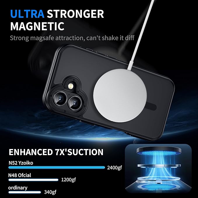 Strong Magnetic for iPhone 16 Plus case [10Ft Military-Grade Protection] Compatible with fit MagSafe Shockproof Slim Thin Cover 6.7 inch 16 Plus Phone case, Black Bumper