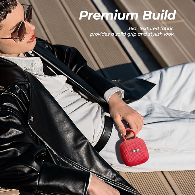 TOZO PE1 Portable Bluetooth Speakers with Adjustable Carabiner, Mini Bluetooth Wireless Shower Speaker with IPX8 Waterproof, 32H Playtime Punchy Bass Audio Speaker for Home, Outdoor and Travel, Red