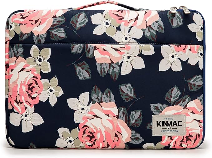 Kinmac 360° Heavy Duty Protective Laptop Computer Sleeve case Bag Cover with Handle for MacBook Pro 14 inch,14 inch-14.4 inch HP Lenovo Dell ASUS Acer Laptop (Blue Rose)