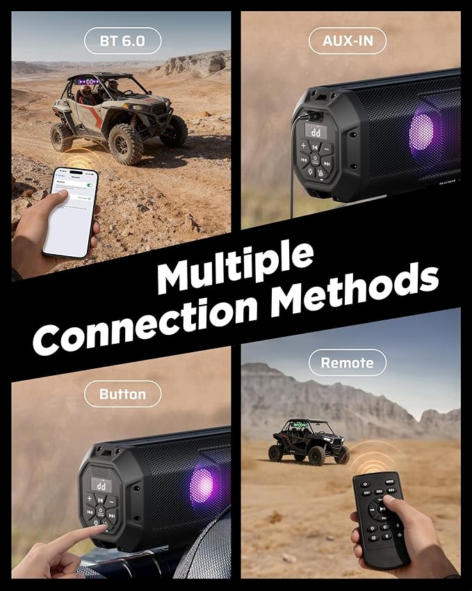 Ehaho 35 Inch 8 Speaker UTV Sound Bar, Bluetooth Golf Cart Speakers [Color Changing RGB & Strobe Light] IP66 Waterproof ATV Speaker System, SXS SoundBar Compatible with Polaris RZR CFmoto Can-Am
