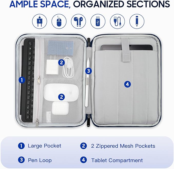TiMOVO 13 Inch Tablet Sleeve for iPad Air 13" M3 2025, iPad Pro 13"/12.9", Galaxy Tab S9/S10 Plus/S9 FE+ 12.4", Remarkable Paper Pro 11.8", Protective Bag with Pockets, Indigo
