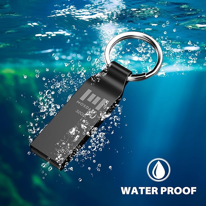 MOSDART Waterproof 32GB USB2.0 Flash Drive, FAT32 Metal Memory Stick with Keychain, for System Back, Data Storage, Titan Gray(Pack of 2)