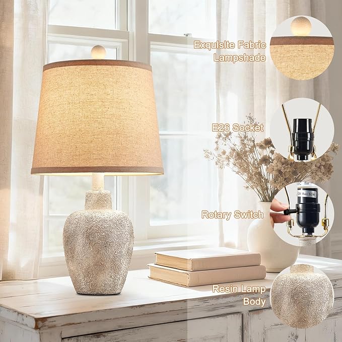 Rustic Farmhouse Table Lamps Set of 2 Small 21" Country Cottage Coastal Bedside Lamps with Retro White Finish for Bedroom or Living Room Nightstands (Bulbs Not Included)