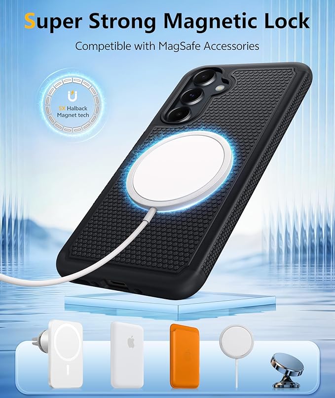 FNTCASE for Galaxy A35-5G Phone Case - Samsung A35 5G Magnetic Cover [Fit for Magsafe] with Screen Protector, Anti-Slip Textured, TPU+PC Dual Layer Shockproof, Military Grade Drop Protection (Black)