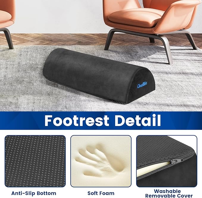 CloudBliss Foot Rest for Under Desk at Work,Office Desk Accessories with Soft Foam and Washable Removable Cover, Foot Stool for Office, Car, Home to Foot Support and Relax Ankles, Gray