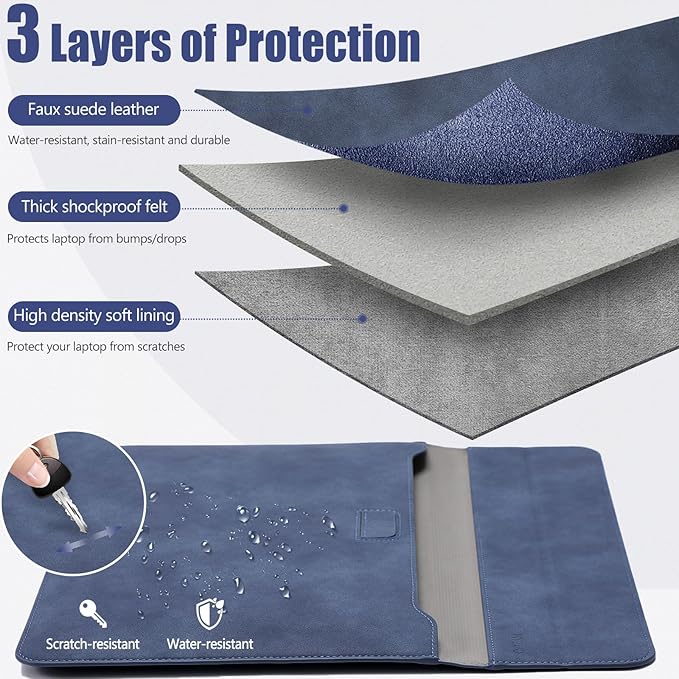 HYZUO 15 Inch Laptop Case Bag Sleeve with Stand for MacBook Air 15 M5 M4 A3241 M3 A3114 M2 A2941 2026-2023, 15" Surface Laptop 7/6/5/4/3, MacBook Pro 15 A1990 A1707 2019-2016, Navy Blue