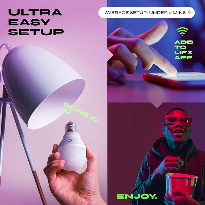 LIFX Color Smart Light Bulbs E26 (2-Pack), Matter Compatible RGB + Tunable White (800 Lumens), WiFi Dimmable Color Changing (2.4GHz), Compatible with Apple HomeKit, Alexa & Google