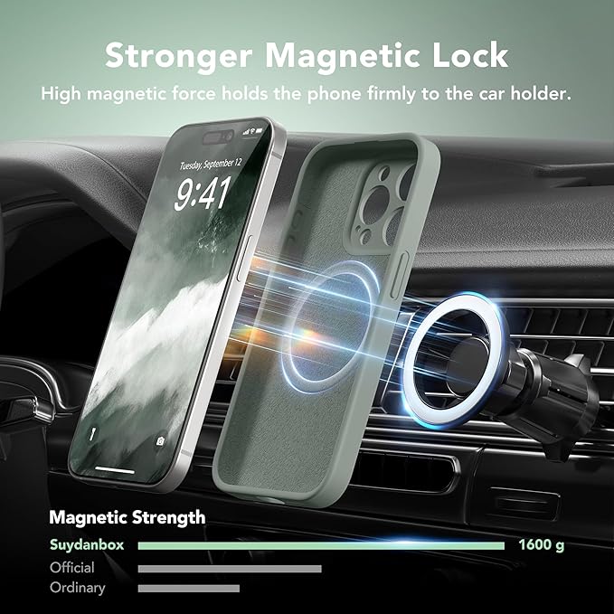 Magnetic for iPhone 15 Pro Case, Compatible with MagSafe, [Full Camera Protection][Screen Protector] Silicone Shockproof Protective Phone Case for iPhone 15 Pro 6.1", Calke Green