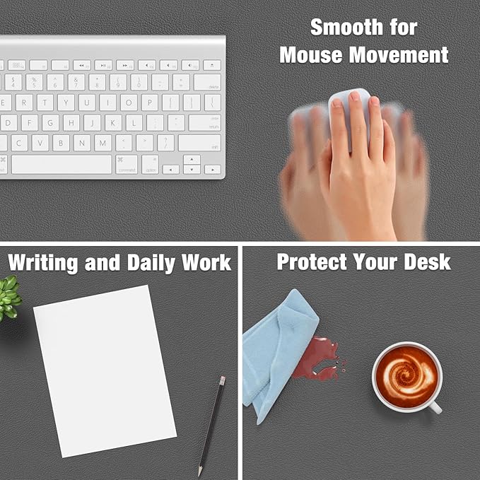 Hsurbtra Desk Pad, 35.5" x 17" PU Leather Desk Mat, XXL Extended Mouse Pad, Waterproof Desktop Blotter Protector, Non-Slip Ultra Thin Large Laptop Keyboard Writing Mat for Office Home, Dark Gray