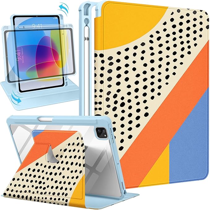 Uppuppy for iPad Pro 12.9 Case Folio Cover with Pencil Holder Women Cute Girls Teens Pretty Girly Abstract Unique Fashion Design Rotating Stand for Apple iPad Pro 12.9 Inch Cases 2022/2021/2020/2018