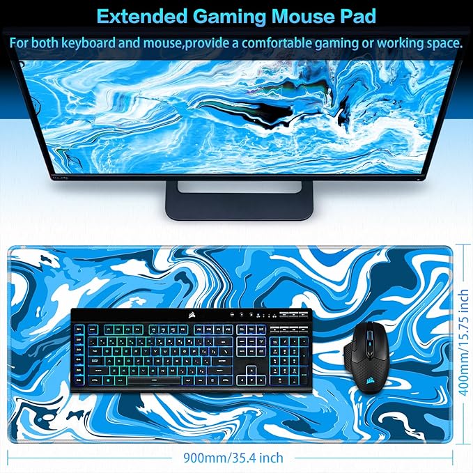 Canjoy Gaming Mouse Pad, Fluid Pattern Mouse Pad 35.4x15.7inch Large Extended Computer Mouse Mat Keyboard Full Desk Mousepad for Gaming, Office, Home