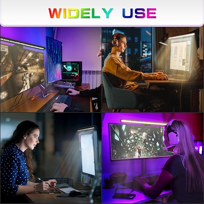 Monitor Light Bar with RGB Backlight,3 Color Temperatures & Stepless Dimming,Music Sync LED Screenbar with Touch Control Button for Over Computer ScreenOffice