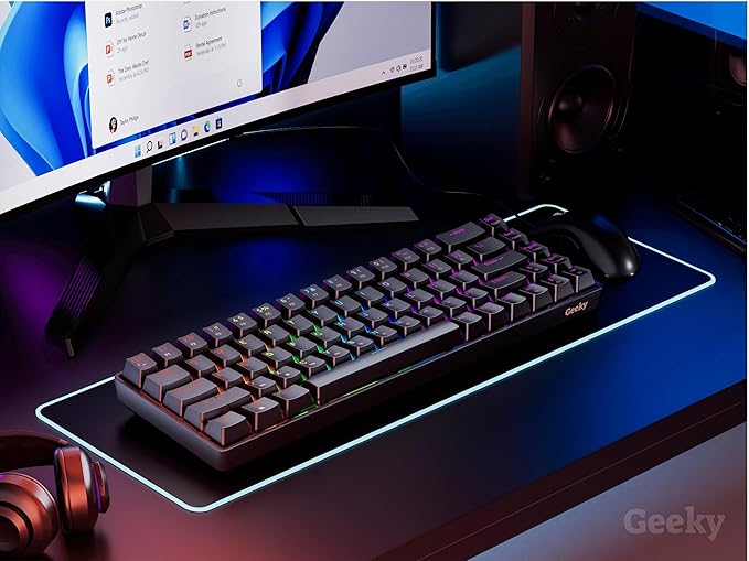 Geeky GK65 SE 65% | Mechanical Gaming Keyboard | 68 Keys Multi Color RGB LED Backlit for PC/Mac Gamer | ANSI US American Layout (Black, Mechanical Blue)