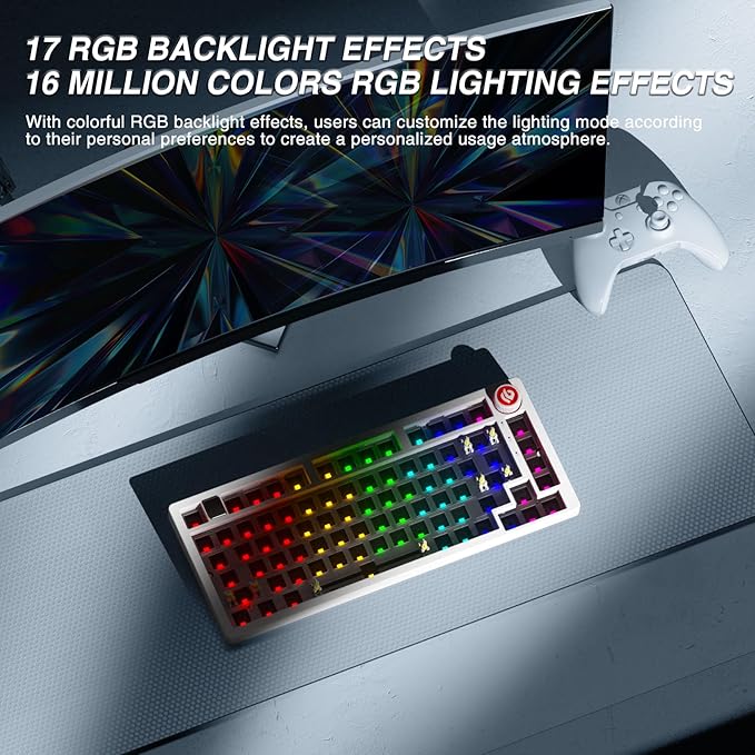 LEOBOG Hi75C Pro Wireless Mechanical Keyboard Kit – Aluminum Alloy Gasket Mount 75% Barebones DIY Base with Hot Swap, RGB Backlighting & Volume Knob – Enhanced Custom Gaming Keyboard Build, 4000mAh