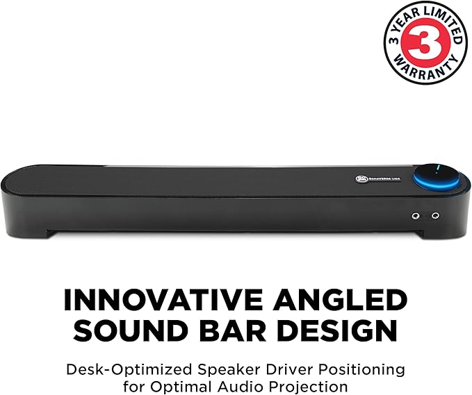 GOgroove Computer Speaker Mini Soundbar - USB Powered PC Sound Bar with Easy Setup Wired AUX, Stereo Audio, Microphone Port, Volume Control Knob, Under Monitor Design for Desktop (Blackout)