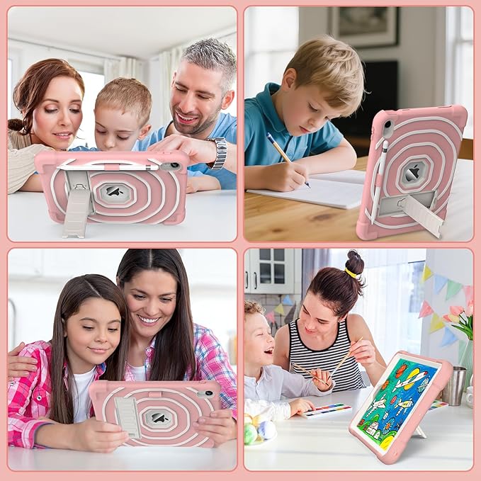 SIBEITU Kids Case for iPad (A16) 11th Generation 11-inch 2025/ 10th Gen 10.9-inch 2022, Shockproof Rugged Hybrid 3-Layer Protective Cover with Kickstand & Pencil Holder for Girls Boys (Pink+White)