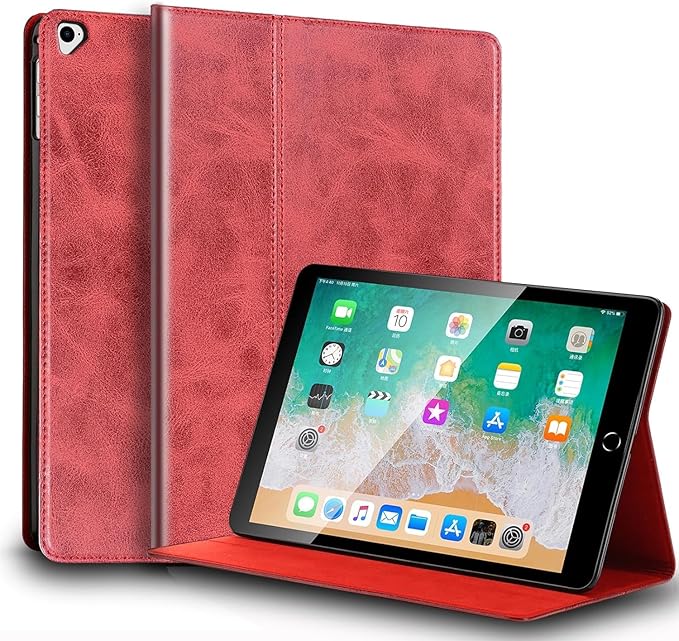 for Ipad Pro 12.9 inch Case 1st/2nd Gen 2015/2017 Old Model Genuine Leather Cover Protective Shell,Auto Wake/Sleep.Red