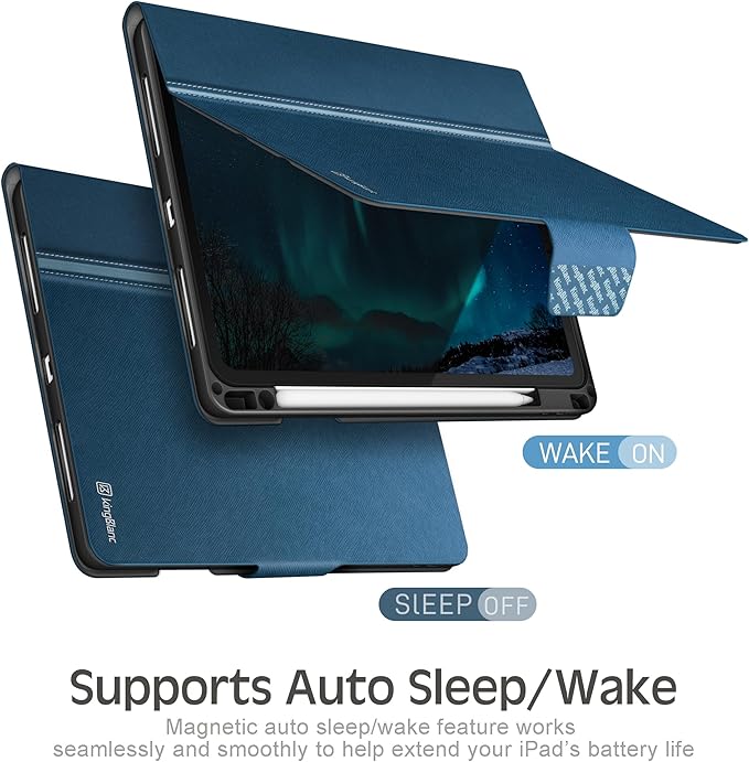 KingBlanc Case for iPad Pro 13-inch (M5 2025, M4 2024) with Pencil Holder, PU Leather Book-Style Cover, Auto Sleep/Wake, Pencil Pro & USB-C Compatible, Multi-Angle Stand for Viewing & Drawing, Blue